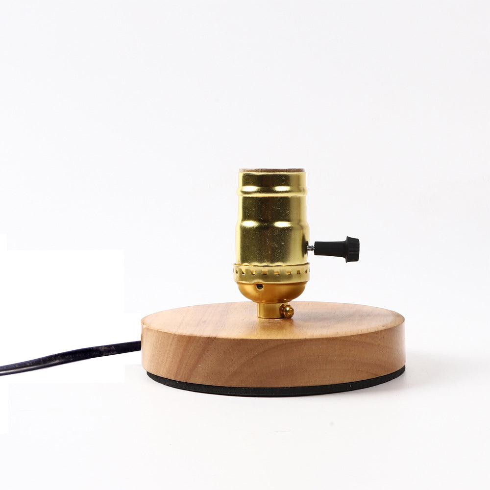 Vintage Glass Table Lamp with Solid Wood Base - 1-Light Bedside Lighting