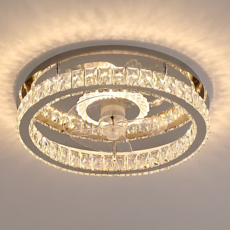 Modern Luxury Crystal Stainless Steel LED Ceiling Fan Light