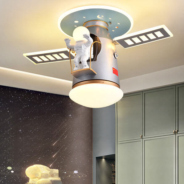 Creative Simplicity Spaceman Astronaut LED Kids Flush Mount Ceiling Light, Children’s Space Theme Lighting, Astronaut Bedroom Light Fixture, Nursery Decor, Kids Room LED Ceiling Lamp, Modern Space Adventure Light, Unique Space Explorer Ceiling Light for K