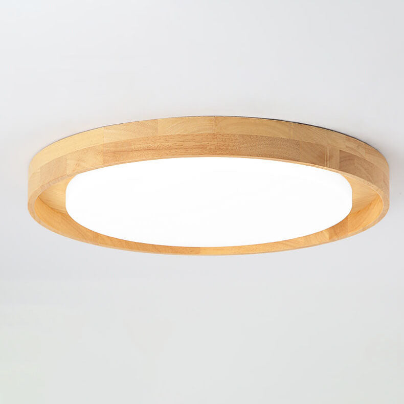 Japanese Simple Log Round LED Flush Mount Ceiling Light - Modern Lighting Fixture, Energy Efficient, Home Decor, Wood Finish Lighting, Contemporary Ceiling Light, Interior Design Essentials