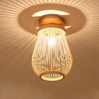 Modern Minimalist Bamboo Weaving Ceiling Lamp - Flush Mount Light Fixture