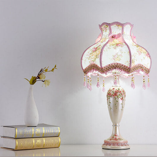 European Romantic Fabric Tassel 1-Light Table Lamp, Vintage Chic Lighting, Elegant Home Decor, Bedside Reading Lamp, Soft Ambient Lighting, Decorative Lamp for Living Room, Stylish Room Accent, Fabric Shade with Tassel, Classic Design Lamp, Luxury Table L