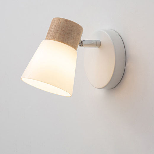 Modern Minimalist Horn Sconce - Rubber Wood, Iron & Glass 1/2 Light Vanity Lamp