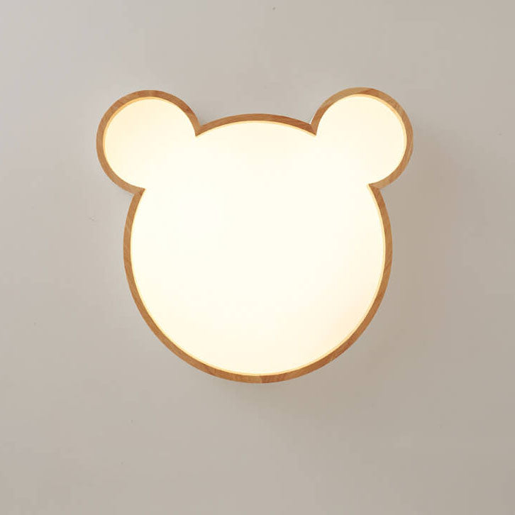 Nordic Wood Bear Shape LED Kids Flush Mount Ceiling Light | Cute Animal Nursery Lighting | Child Room Ceiling Fixture | Playful Bear Decor | Stylish Kids Bedroom Lighting | Soft Glow Illumination for Kids | Whimsical Flush Mount Light for Playroom | Eco-F
