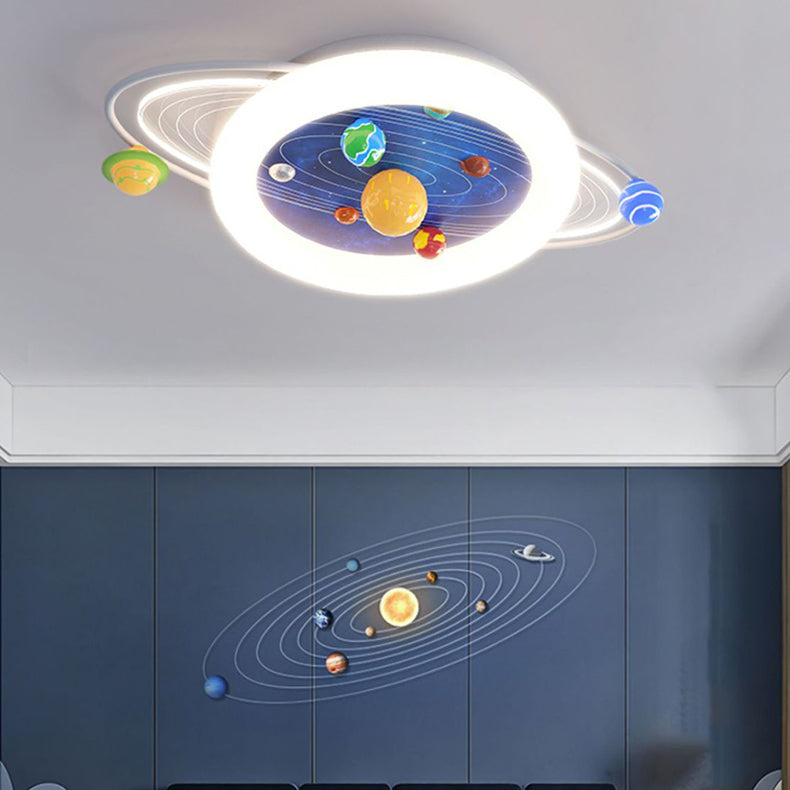 Modern Minimalist Children's Round Planet Iron Resin Acrylic LED Flush Mount Ceiling Light for Bedroom, Nursery Lighting, Kids Room Decor, Space-Themed Fixture, Energy-Efficient LED, Stylish Home Lighting, Contemporary Ceiling Light, Safe For Kids, Adjust