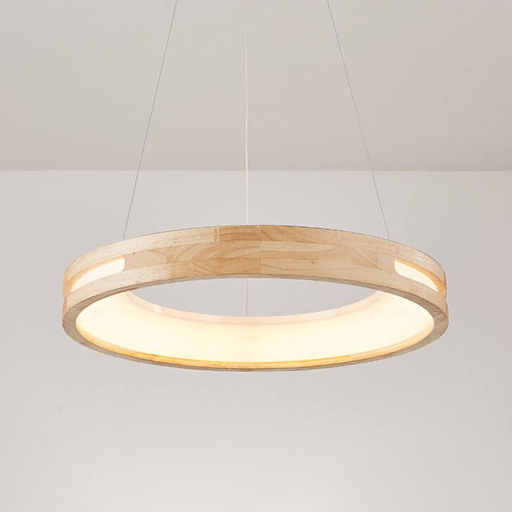 Japanese Simplicity Log Circle Island Light LED Chandelier - Modern Minimalist Lighting Fixture for Kitchen and Dining Rooms, Energy Efficient Design, Adjustable Height, Warm White Illumination