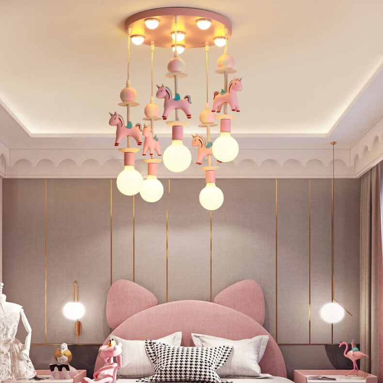 Modern Children's Carousel Eye Protection Resin Iron 1/7/11 Light Flush Mount Ceiling Light for Kids Room Nursery Playroom Colorful Decorative Ceiling Lamp Safe Energy-Efficient Design Bright LED Fixture Stylish Home Decor Indoor Lighting Ideal for Baby R