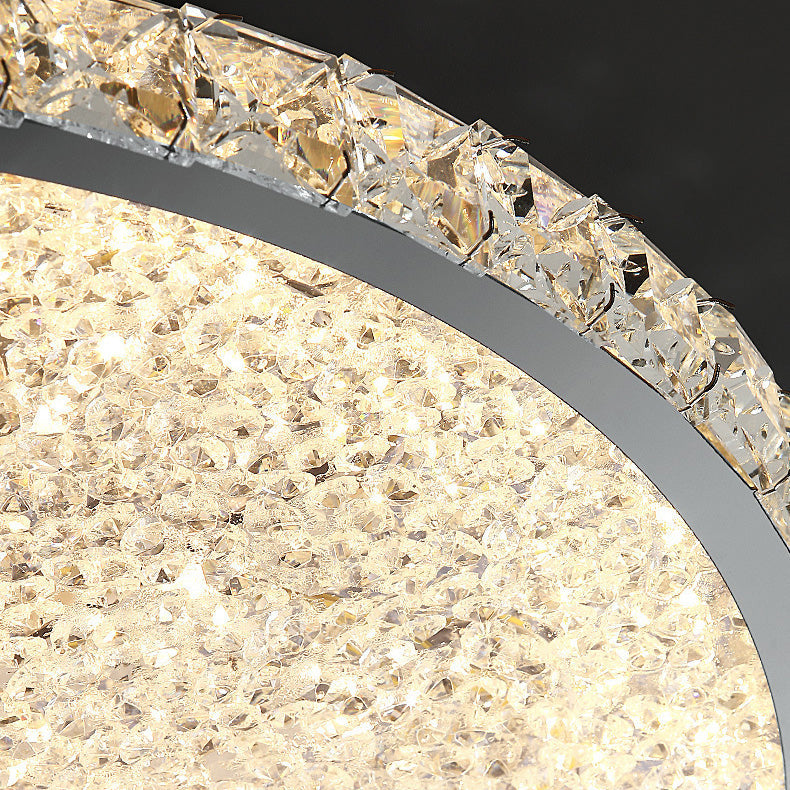 Modern Luxury LED Flush Mount Ceiling Light - Stainless Steel & Crystal Design for Living Room