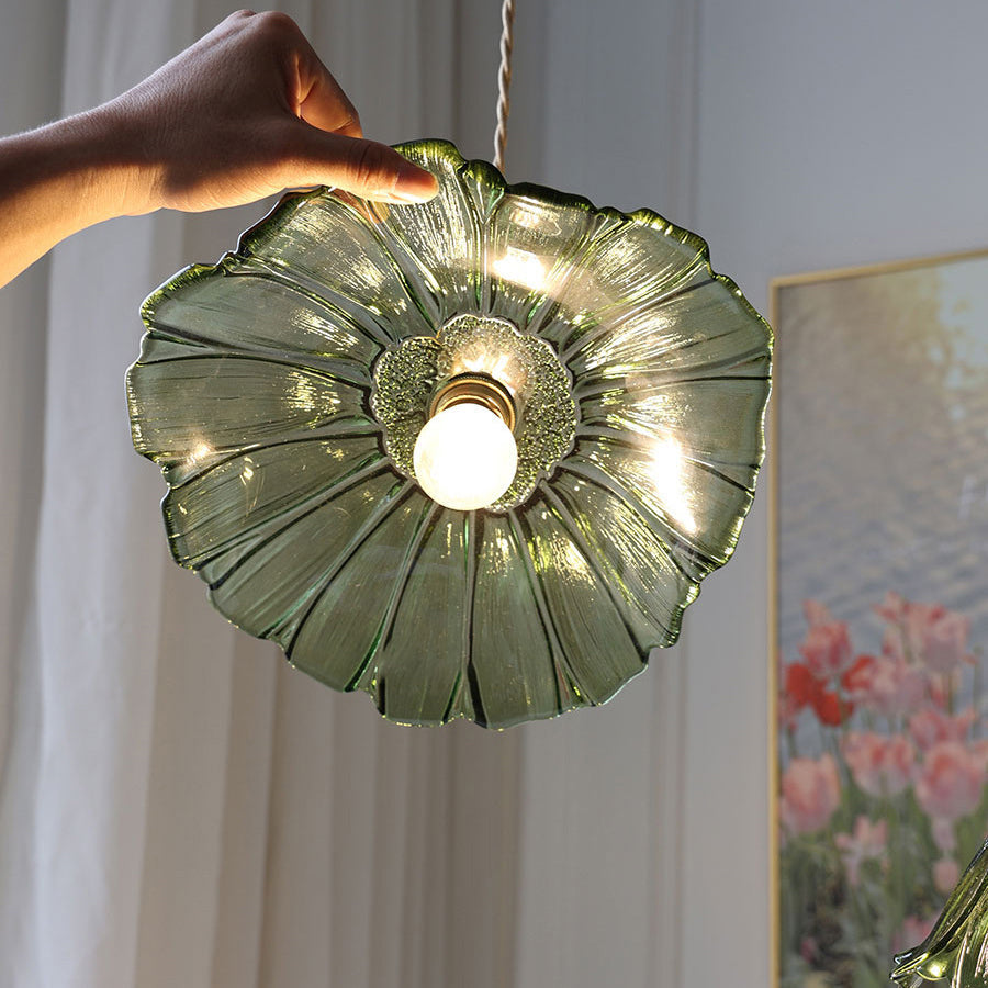 Modern Art Deco Sunflower Copper Glass Pendant Light - Living Room Essential