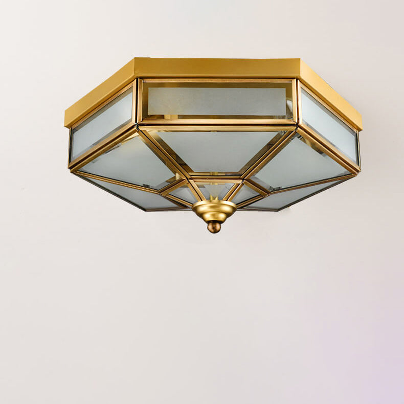 Traditional European Copper Glass Flush Mount Ceiling Light 3/4 Light for Living Room