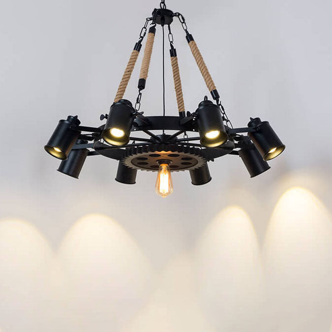 Contemporary Industrial Retro Wrought Iron Hemp Rope Chandelier - 7/9/11 Lights for Living Room