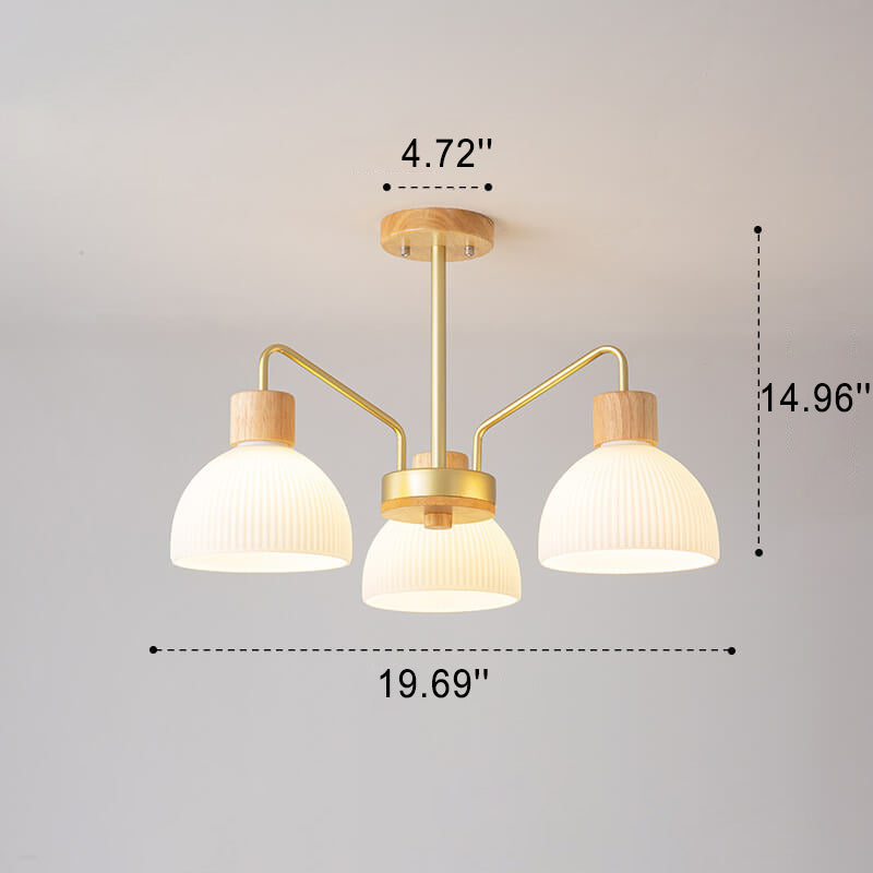 Nordic Vintage Wooden Glass Dome Chandelier 3/5 Light Fixture