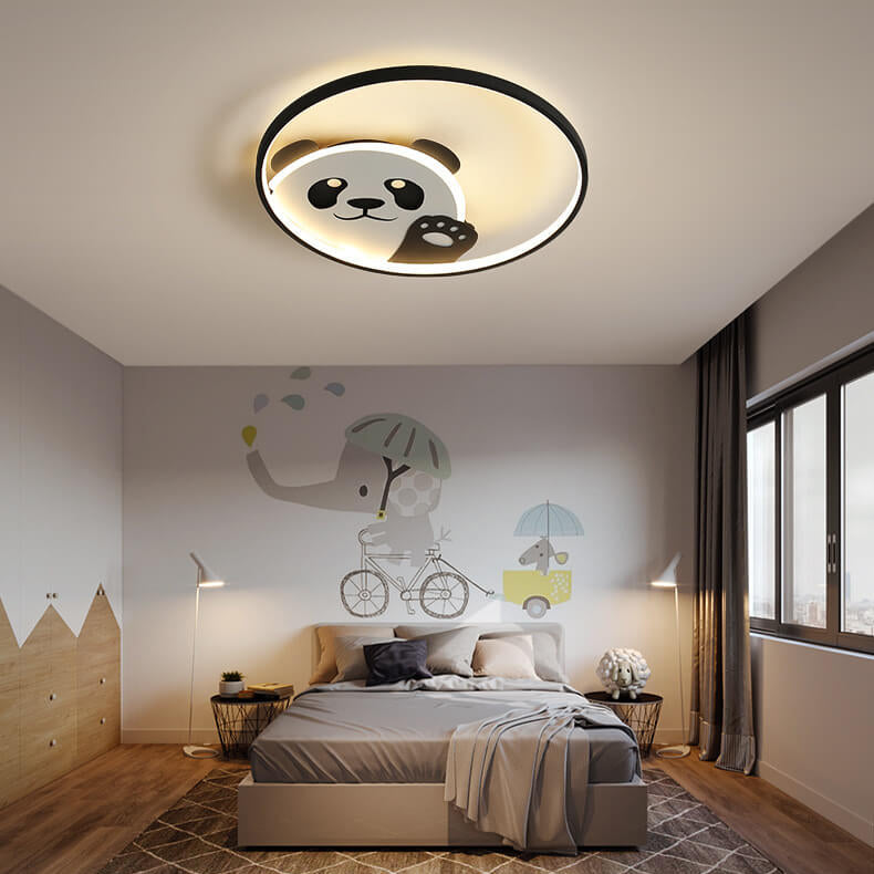 Cute Cartoon Panda Round LED Flush Mount Ceiling Light - Kids Bedroom Lighting, Nursery Decor, Adorable Animal Design, Child-Friendly Illumination, Modern Ceiling Fixture, Playroom Lighting, Eco-Friendly LED Light