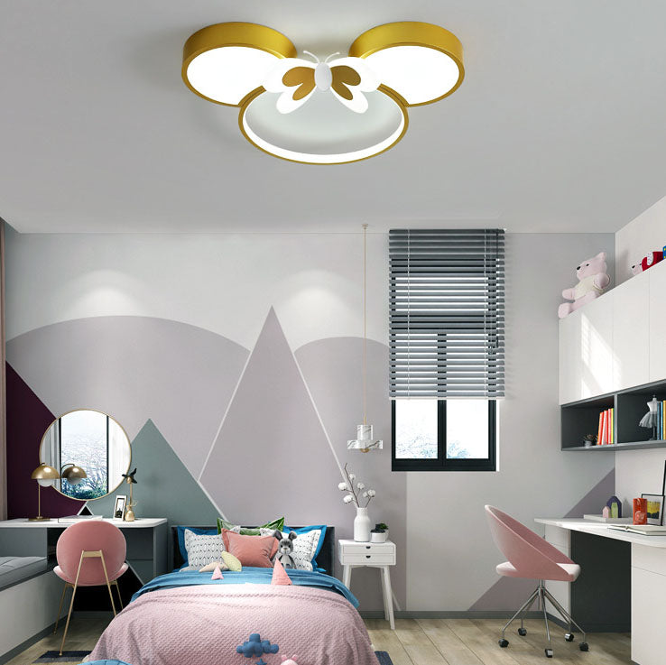 Modern Creative Minimalist Wrought Iron Cartoon Mouse LED Flush Mount Ceiling Light Kids Room Nursery Decorative Lighting Fun Cute Design Energy Efficient Ceiling Fixture Bright Kids Bedroom Illumination Stylish Home Decor Unique Animal Light Fixture Cart