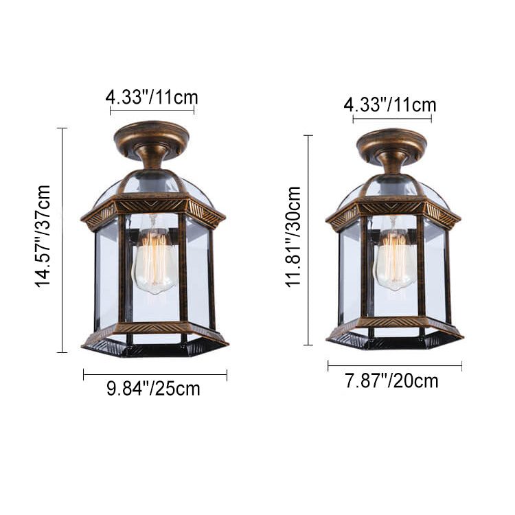 Traditional Outdoor Hexagonal Waterproof Lantern - 1-Light Semi-Flush Mount Ceiling Fixture