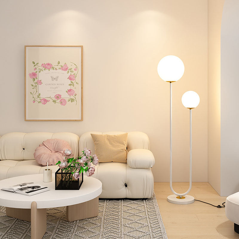 Modern Minimalist 2-Light Round Ball Iron Glass Floor Lamp for Bedroom