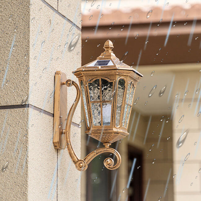 Traditional Solar Outdoor Lantern Wall Sconce - Aluminum Glass Waterproof 1-Light Patio Lamp