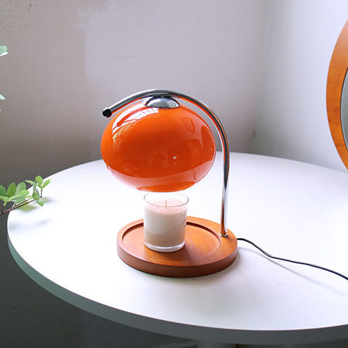 Contemporary Retro Glass Dome Solid Wood Metal Base 1-Light Melting Wax Table Lamp - Vintage Home Lighting, Modern Desk Lamp, Unique Decorative Lamp, Warm LED Night Light, Artisanal Table Lamp for Living Room, Bedroom, Office, Stylish Interior Decor, Cozy