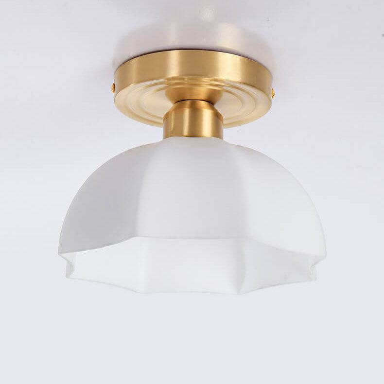 Japanese Vintage Brass Glass Dome Semi-Flush Mount Ceiling Light