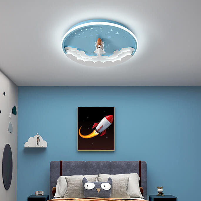 Modern Creative Cartoon Rocket Round LED Kids Flush Mount Ceiling Light - Kids Room Lighting, Cartoon Rocket Design, Flush Mount Ceiling Fixture, Energy-Efficient LED, Nursery Ceiling Light, Playroom Decor, Fun and Whimsical Lighting, Space Theme Room, Ch