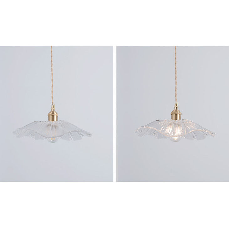 Nordic Vintage Glass Flower Brass Pendant Light 1-Light