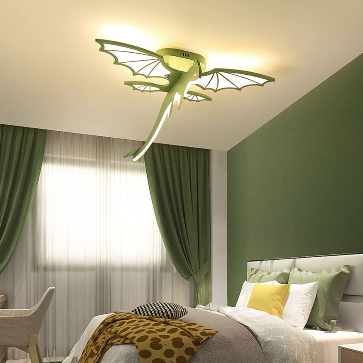 Contemporary Creative Acrylic Cartoon Dinosaur LED Semi-Flush Mount Ceiling Light for Kids Bedroom, Nursery, Playroom, Fun Lighting, Cute Dino Design, Adjustable Brightness, Modern Home Decor, Unique Children's Room Light Fixture