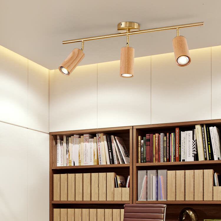 Modern Minimalist Walnut Wood LED Semi-Flush Mount Ceiling Light for Living Room