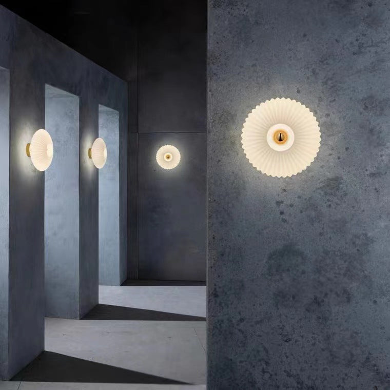 Contemporary Nordic Iron Striped Glass Wall Sconce Lamp - 1-Light Round Disc for Living Room