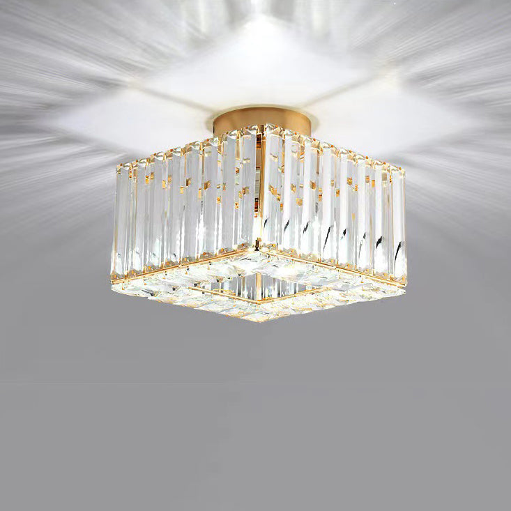 Modern Luxury Crystal Round Square 1-Light Semi-Flush Mount Ceiling Light for Living Room
