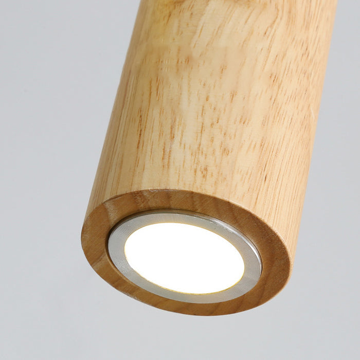 Modern Minimalist Rubberwood Cylinder LED Pendant Light for Bedroom