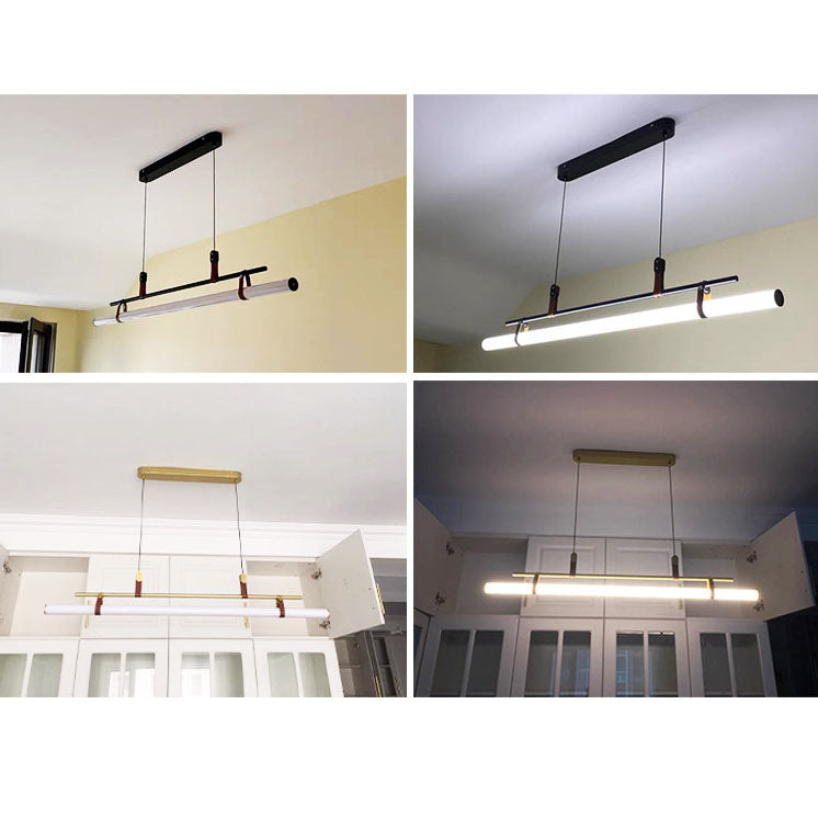 Modern Minimalist LED Island Light Chandelier - Iron, Acrylic & Faux Leather for Living & Dining Rooms