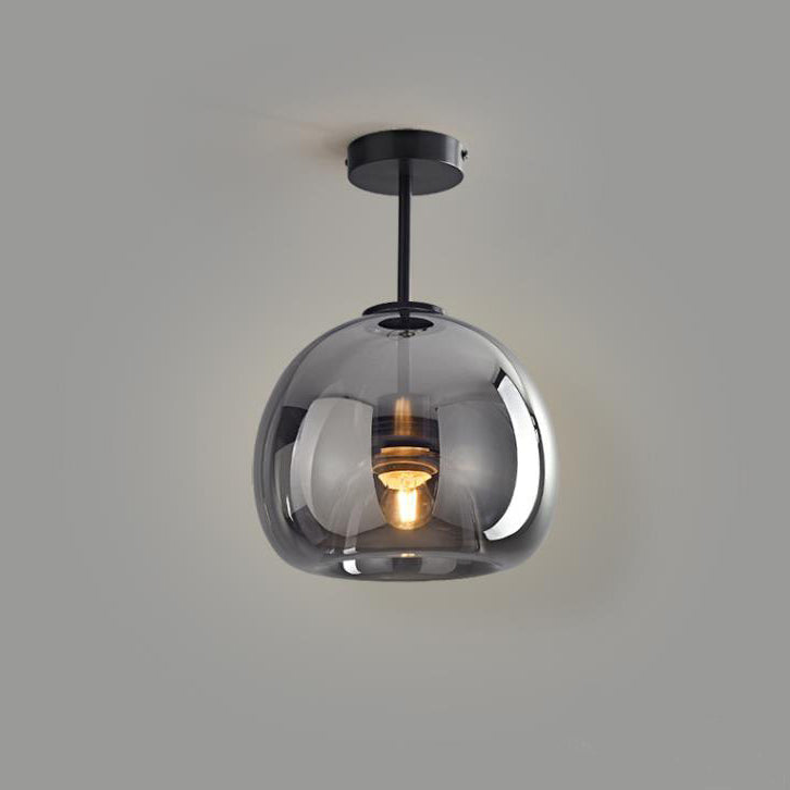 Contemporary Nordic Round Glass Iron Ball 1-Light Semi-Flush Mount Ceiling Light for Living Room