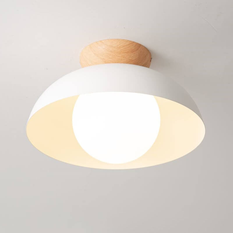 Modern Wrought Iron Log Bowl Semi-Flush Mount Ceiling Light - 1-Light Fixture