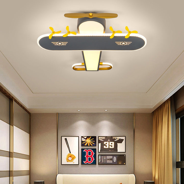 Contemporary Creative Kids Airplane Iron LED Flush Mount Ceiling Light for Bedroom, Unique Children's Room Lighting, Airplane Decor for Kids, Modern Flush Mount Light Fixture, Ceiling Light for Playroom, Airplane Themed Kids Light, Safe LED Ceiling Light