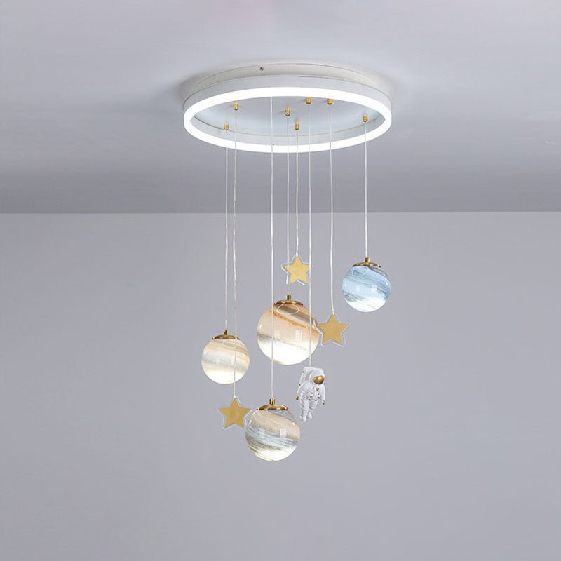 Contemporary Scandinavian Space Planet Acrylic Glass Round Shade LED Kids Flush Mount Ceiling Light for Bedroom, Kids Lighting, Scandinavian Design, Space Theme Decor, Modern Flush Mount Light, Acrylic Ceiling Fixture, LED Kids Room Light, Playroom Lighti