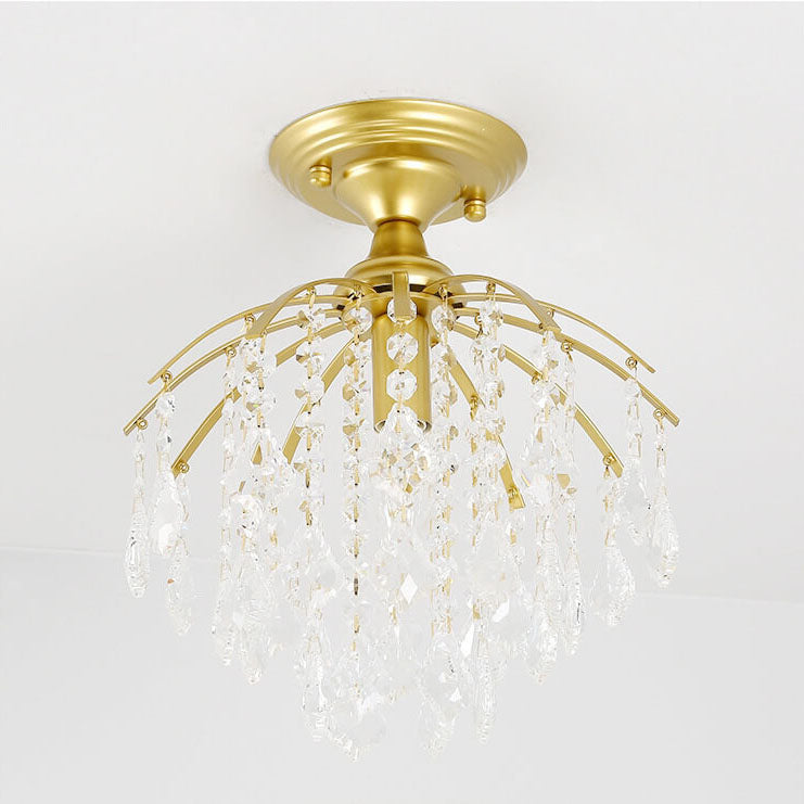 Modern Luxury Crystal Iron Semi-Flush Mount Ceiling Light for Living Room