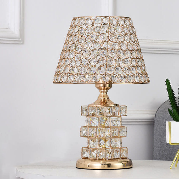 Nordic Luxury Crystal Cone Geometry 1-Light Table Lamp - Modern LED Nightstand Lamp, Elegant Home Decor, Contemporary Lighting, Stylish Bedside Accent, Unique Crystal Design for Living Room, Bedroom, Office, and Dining Area