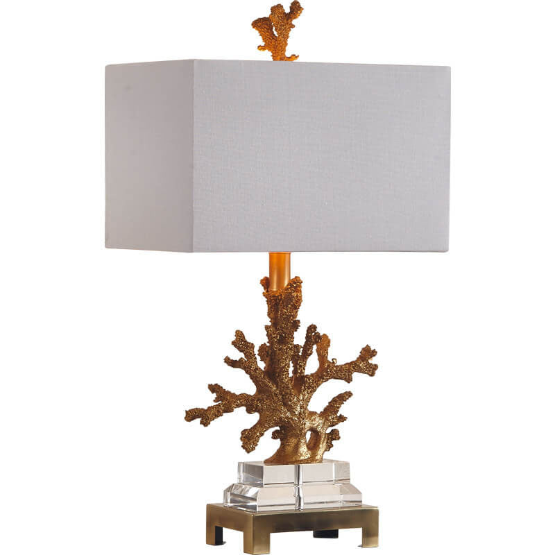 Modern Art Deco Linen Resin Coral Base Table Lamp - 1-Light, Stylish Bedroom Lighting