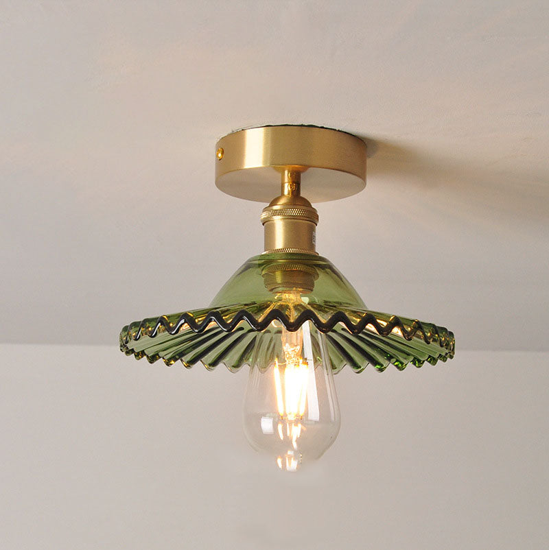 Vintage Glass Iron Lotus Semi-Flush Mount Ceiling Light