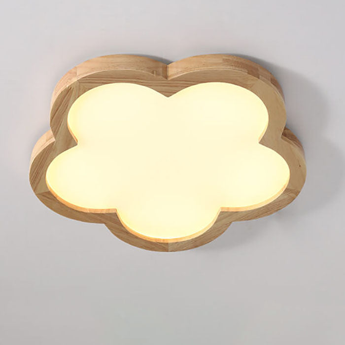 Nordic Simple Solid Wood Flower LED Slim Kids Flush Mount Ceiling Light Fixture, Cute Kids Room Lighting, Sky Blue and White Nursery Light, Modern Children's Ceiling Lamp, Energy Efficient LED Kids Decor Lighting