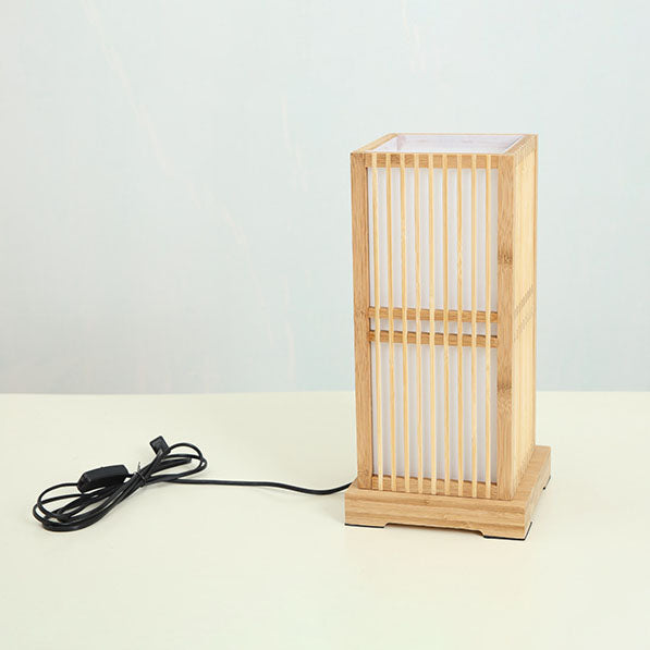 Traditional Japanese Bamboo Column Table Lamp - 1-Light Bedroom Decor