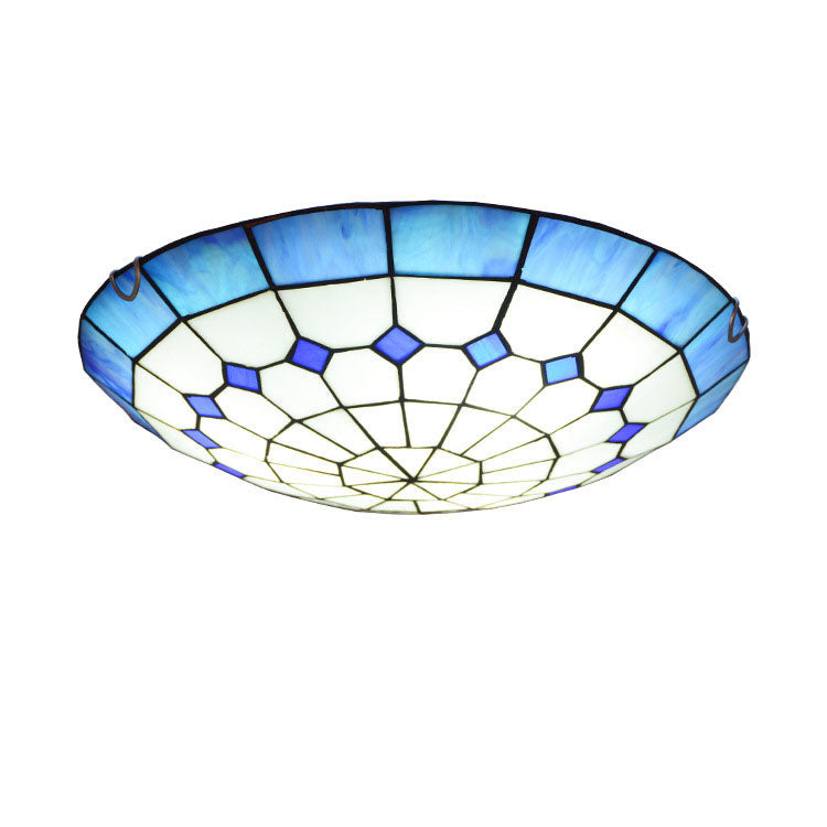 Tiffany Mediterranean Stained Glass Dome Flush Mount Ceiling Light - 2-Light Hallway Fixture