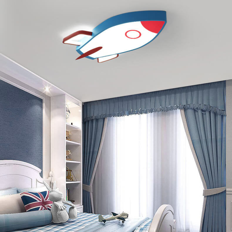 Cartoon Rocket-Shaped Aluminum LED Flush Mount Ceiling Light for Kids Room, Space-Themed Nursery Lighting, Fun Children's Bedroom Fixture, Creative Decorative Ceiling Lamp, Cute Rocket Design, Energy-Efficient LED Light, Bedroom and Playroom Decor