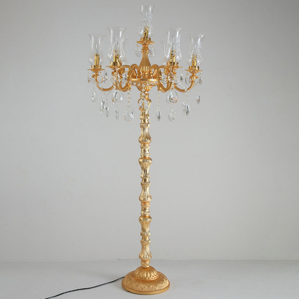 Luxury Golden Crystal Zinc Alloy 7-Light Floor Lamp for Bedroom