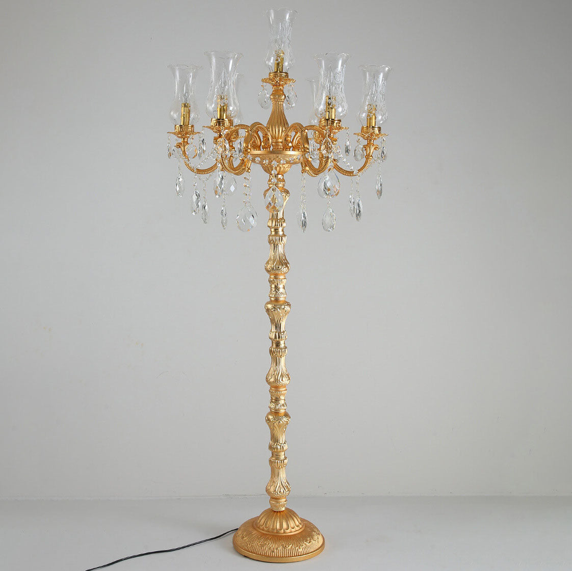 Luxury Golden Crystal Zinc Alloy 7-Light Floor Lamp for Bedroom