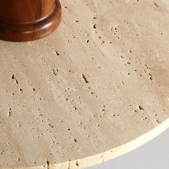 Japanese Minimalist Round Yellow Travertine 1-Light Semi-Flush Mount Ceiling Light