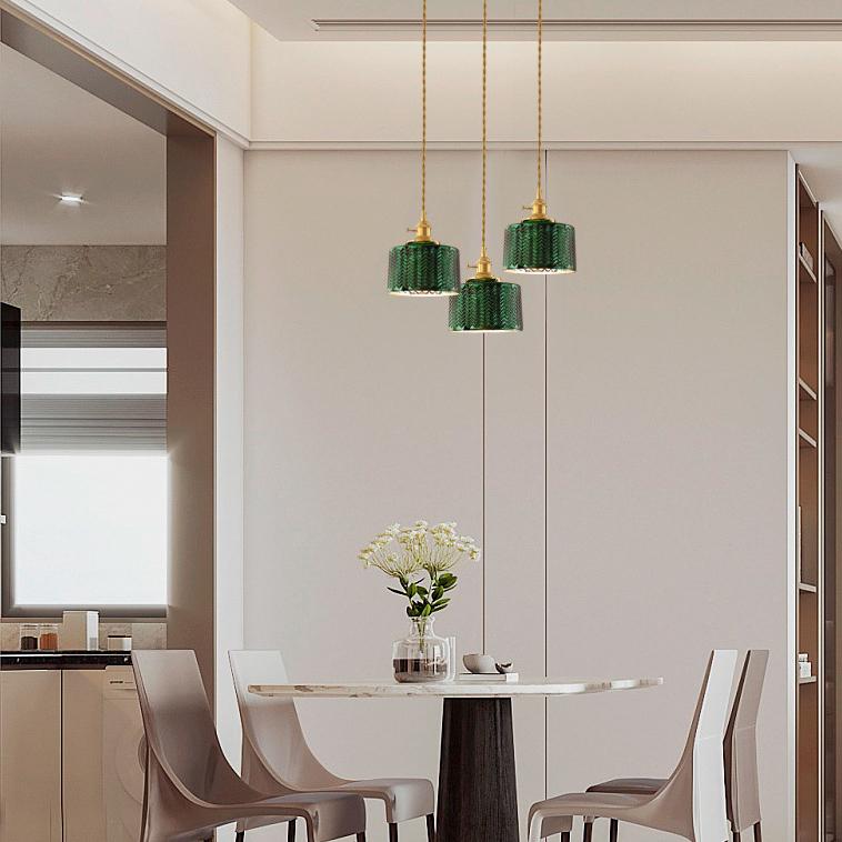 Nordic Vintage Green Brass Glass Island Chandelier - 1/2/3 Light Pendant Lighting for Kitchen, Dining Room, Rustic Home Decor
