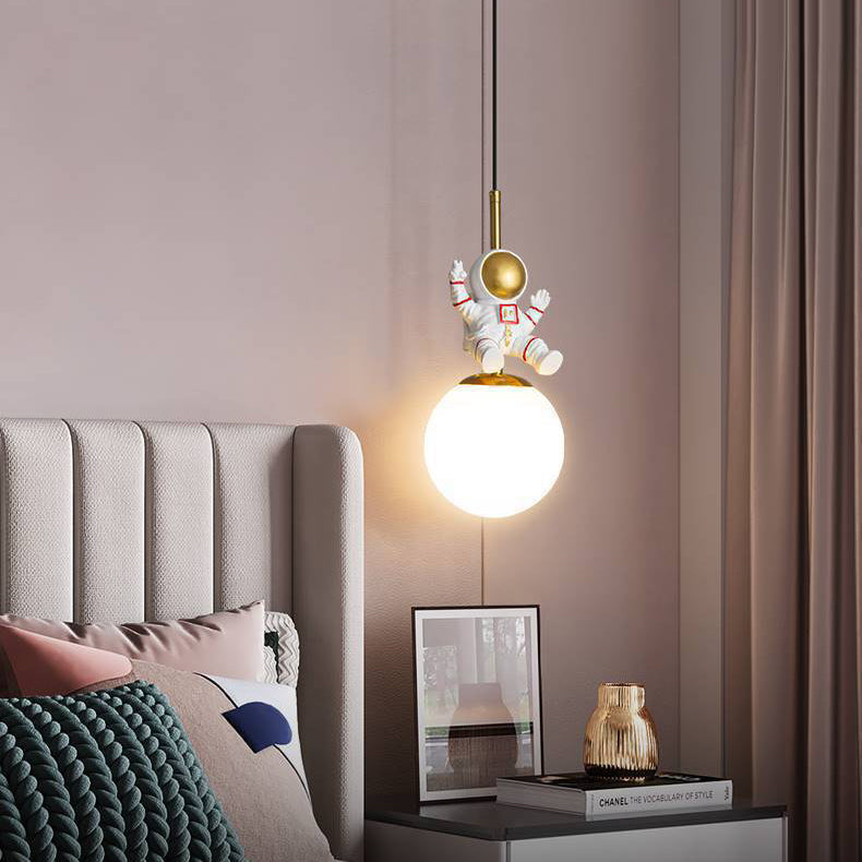 Contemporary Nordic Kids Orb Astronaut Iron Resin 1-Light Pendant Light Bedroom Decor, Space-Themed Lighting, Childrens Ceiling Fixture, Modern Nursery Light, Astronaut Space Decor, Unique Kids Room Lighting, Playful Bedroom Illumination, Decorative Penda