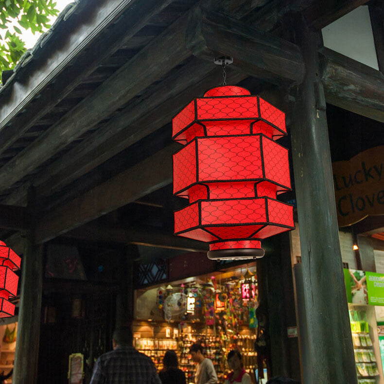 Chinese Retro Hexagonal Faux Sheepskin Pendant Light - 1-Light Iron Fixture
