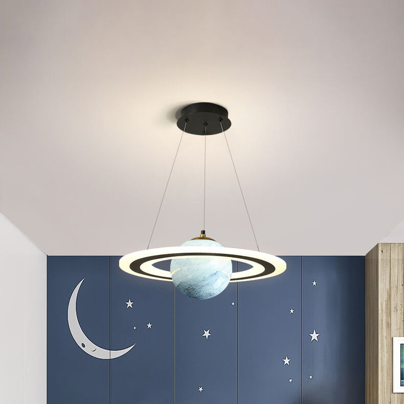 Modern Creative Space Planet Circle Kids LED Chandelier, Stylish Children's Room Lighting, Adjustable Fixtures for Playroom, Solar System Design, Fun Bedroom Decor, Colorful LED Ceiling Light, Unique Kids' Lighting, Contemporary Planetary Chandelier, Eye-